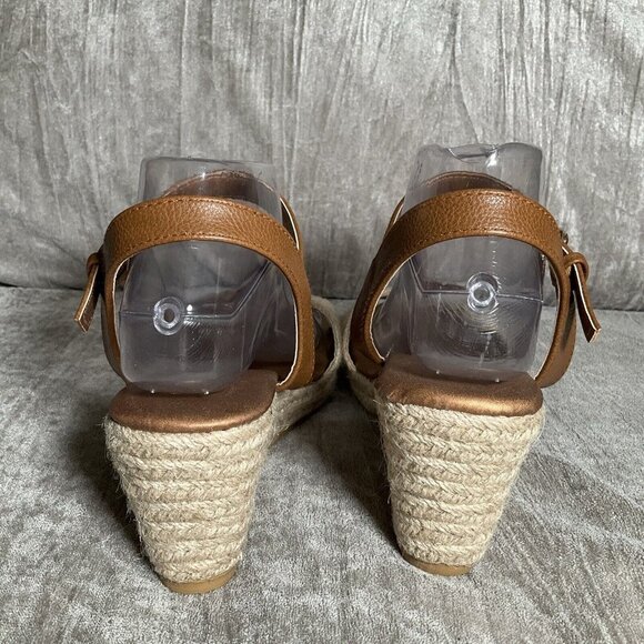LASCANTA platform Wedge Open toe Espadrille Ankle Strap Sandal 9 Brown - Picture 10 of 14